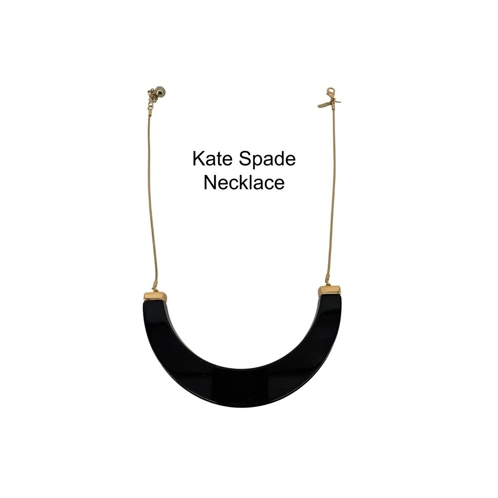Kate Spade New York Black Resin Crescent Bib Necklace Gold Tone Snake Chain